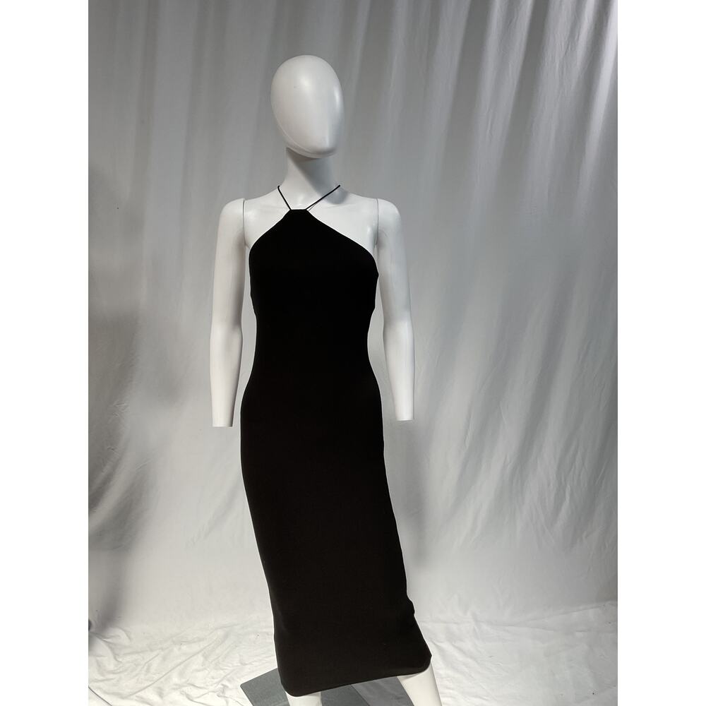 Enza Costa 'Silk' Black Rib Strappy Asymmetric Midi Dress Size S - Picture 2 of 5